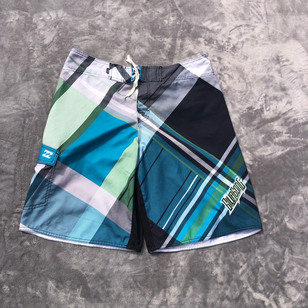 Billabong Board Shorts Mens Size 36 Blue Green Swim Factory Stretch Tie Waist